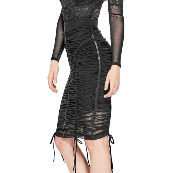 GUESS ruched mesh black pencil skirt - Picture 2 of 3